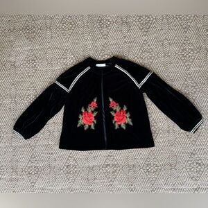 Elodie‎ Anthropologie Velvet Velour Black Cardigan Women’s M Roses Whimsy Goth